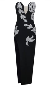 KORSETT-MIDIKLEID MIT PAILLETTEN UND CUT-OUTS IN SCHWARZ